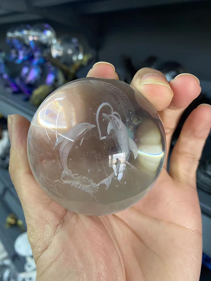 Esfera de cristal transparente - Delfines grabados - 6 cm - China - NEW223