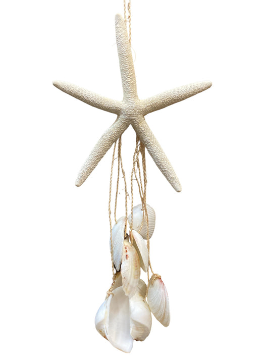 White FINGER STARFISH Chime with MIXED White SHELLS - NEW623