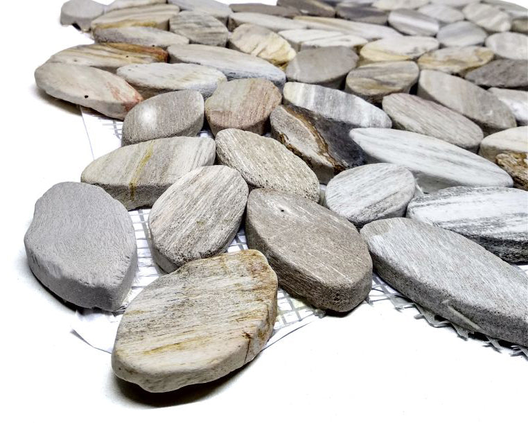 Sliced Fossil Oval Pebbles Interlocking Tiles - 30 x 30cm - 11 per case