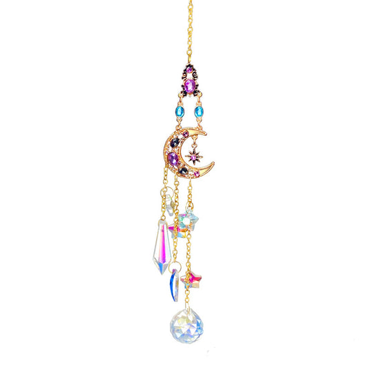 K9 Aura Crystal Hanger Suncatcher Colorful Crescent Moon & Stars - 12 inch - NEW723