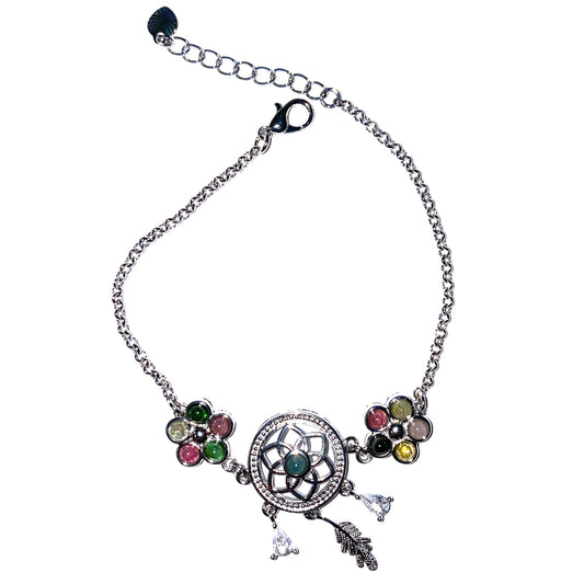 Pulsera de turmalina atrapasueños para el tobillo - 18 cm con cadena de extensión de 2,5 cm - China - NEW423